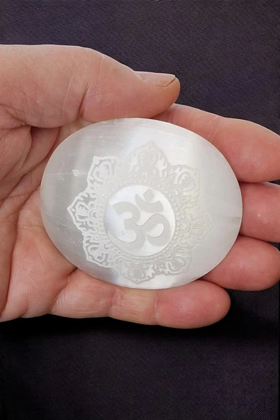 Ohm Sembolü Beyaz Selenit Masaj Terapi Taşı - Oval ürün görseli 1
