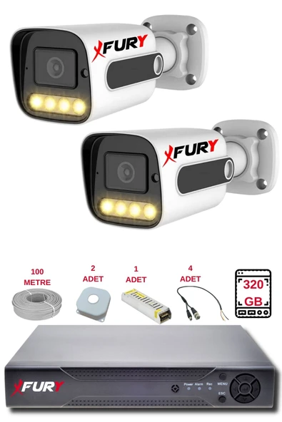 FURY 2 Kameralı Set Full HD Gece Renkli Görüş-Cepten İzle-Su Geçirmez Güvenlik Kamerası Seti 320GB ürün görseli 1