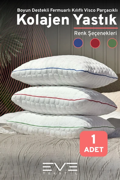 Kolajen Kumaş Boyun Destekli Visco Parçacıklı Fermuarlı Kılıflı Antialerjik Ortopedik Visco Yastık 40x65 Cm ürün görseli 1