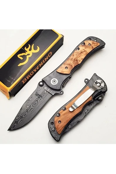 Browning Ahşap Saplı Damas İşlemeli Çakı ürün görseli 1