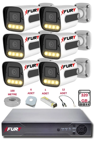 FURY 6 Kameralı Set Full HD Gece Renkli Görüş - Cepten İzle - Su Geçirmez Güvenlik Kamerası Seti 320GB ürün görseli 1
