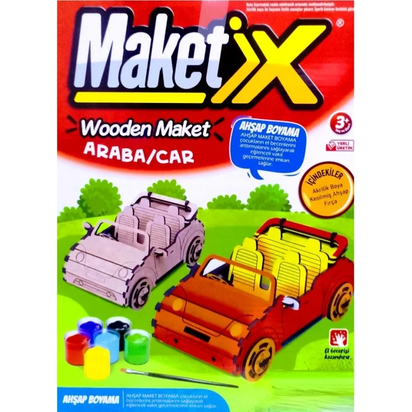 MAKET BOYANABİLİR AHŞAP ARABA MAKETİ 6 RENK AKRİLİK BOYA AHŞAP ARABA EĞİTİCİ OYUNCAK AHŞAP BOYAMA ürün görseli 1