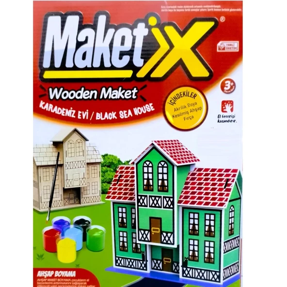 VIP MAKET BOYANABİLİR AHŞAP KARADENİZ EVİ 6 RENK AKRİLİK BOYA EĞİTİCİ OYUNCAK AHŞAP BOYAMA AHŞAP EV ürün görseli 1