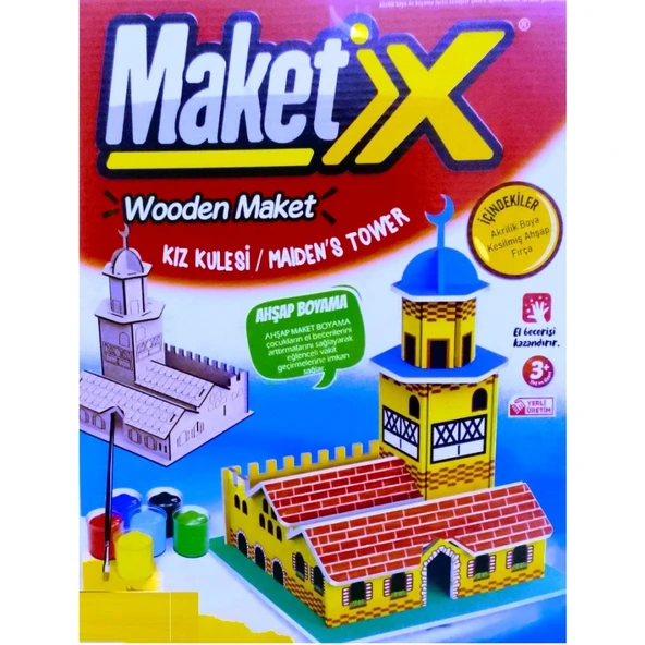 VIP MAKET BOYANABİLİR AHŞAP KIZ KULESİ MAKETİ 6 RENK AKRİLİK BOYA AHŞAP EĞİTİCİ OYUNCAK AHŞAP BOYAMA ürün görseli 1