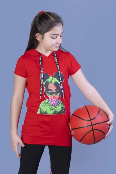Toontoy Kız Çocuk Billie Eilish Baskılı Kapüşonlu Tişört ürün görseli 1