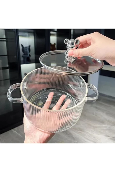 1,5 Litre Borosilikat Isıya Dayanıklı Pinterest Stil Cam Tencere Minimalist Tencere Mutfak Pişirme ürün görseli 1