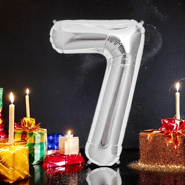 Brokoli Home 7 Numara Folyo Gümüş  Balon 100cm 40inç Helyuma Uygun Parti Balonu Numaralar ürün görseli 1