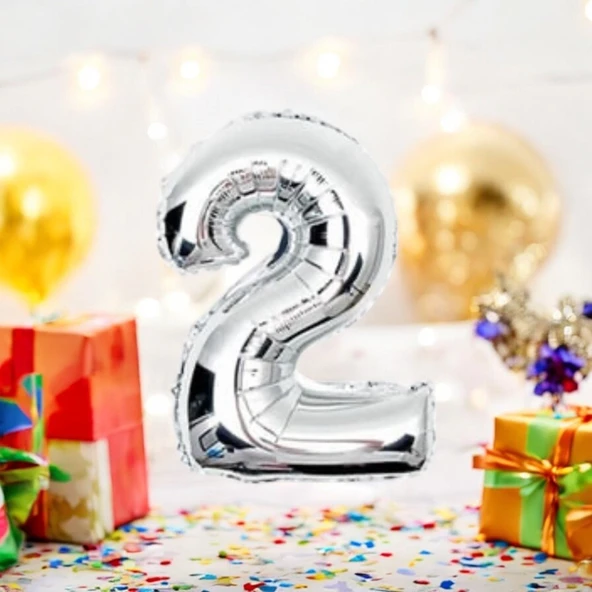 Brokoli Home 2 Numara  Gümüş Folyo Balon 100cm 40inç Helyuma Uygun Parti Balonu Numaralar ürün görseli 1