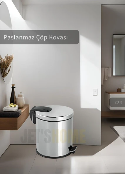 Pedallı Banyo Çöp Kovası Paslanmaz 20 Lt Mutfak Çöp Kutusu Gri ürün görseli 1