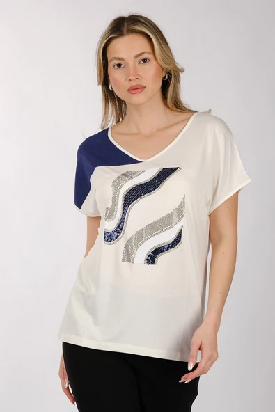 Daıdo Oversize V Yaka Kadın T-Shirt - Minimalist Tasarım ürün görseli 1