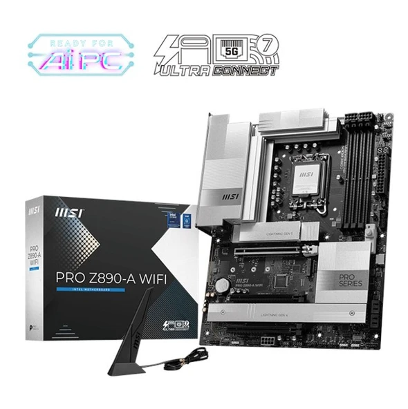MSI MB PRO Z890-A WIFI SOKET 1851 DDR5 9200MHZ(OC) USB 20GBPS 4XM.2 2XTB4 HDMI 2X DP 5G LAN WIFI 7 ATX ürün görseli 1