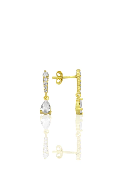 Gümüş altın yaldızlı sıra taşlı sallantılı damla küpe SGTL12773GOLD ürün görseli 1