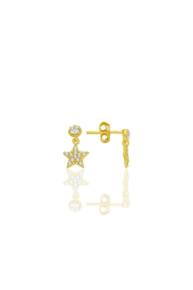 Gümüş altın yaldızlı zirkon taşlı sallantılı yıldız küpe SGTL12780GOLD ürün görseli 1