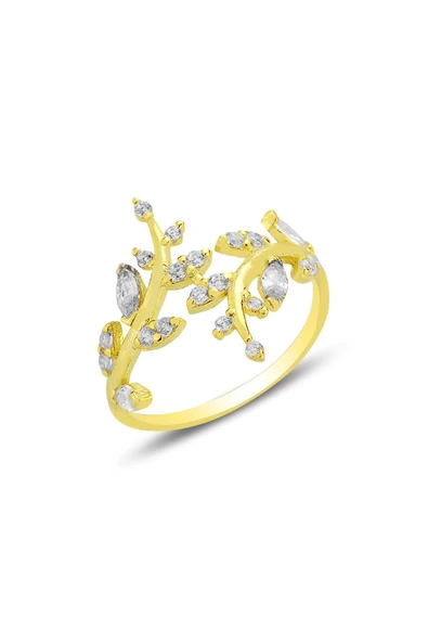 Gümüş altın yaldızlı markiz kesim zirkon taşlı üstten ayarlamalı yaprak yüzük SGTL12787GOLD ürün görseli 1