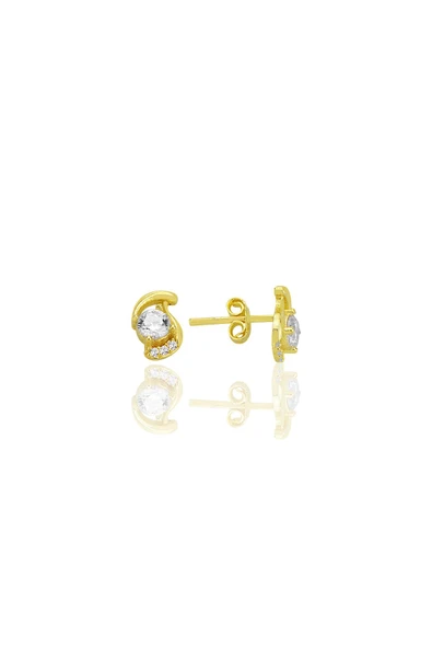 Gümüş altın yaldızlı zirkon taşlı göz modeli küpe SGTL12777GOLD ürün görseli 1