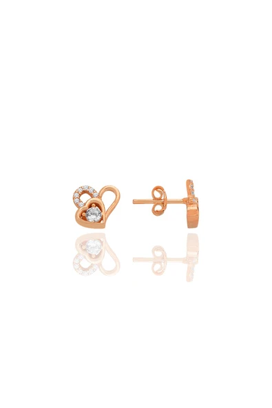 Gümüş rose zirkon taşlı birleşen kalpler küpe SGTL12770ROSE ürün görseli 1