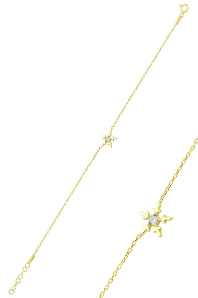 Gümüş altın yaldızlı zirkon tek taşlı buz kristali kar tanesi bileklik SGTL12766GOLD ürün görseli 1