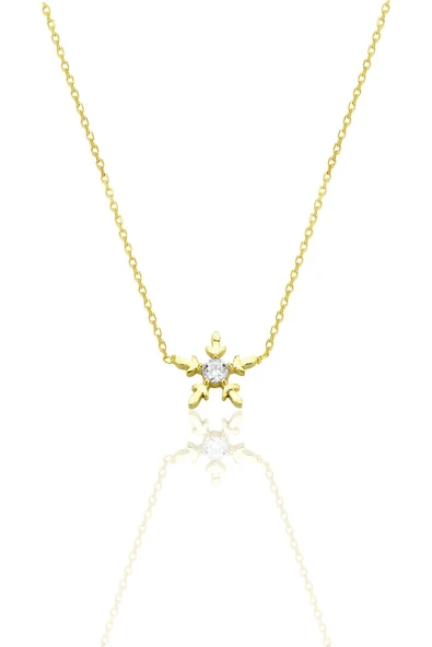 Gümüş altın yaldızlı zirkon tek taşlı mini buz kristali kar tanesi kolye SGTL12793GOLD ürün görseli 1