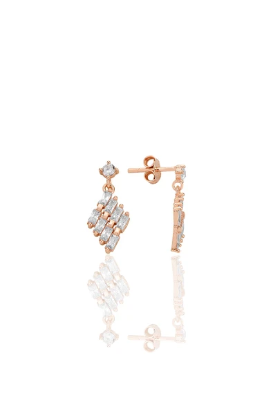 Gümüş rose baget kesim zirkon taşlı sallantılı küpe SGTL12781ROSE ürün görseli 1