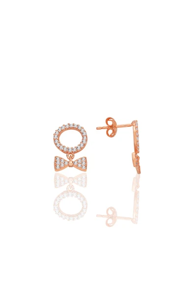 Gümüş rose zirkon taşlı sallantılı fiyonk küpe SGTL12775ROSE ürün görseli 1