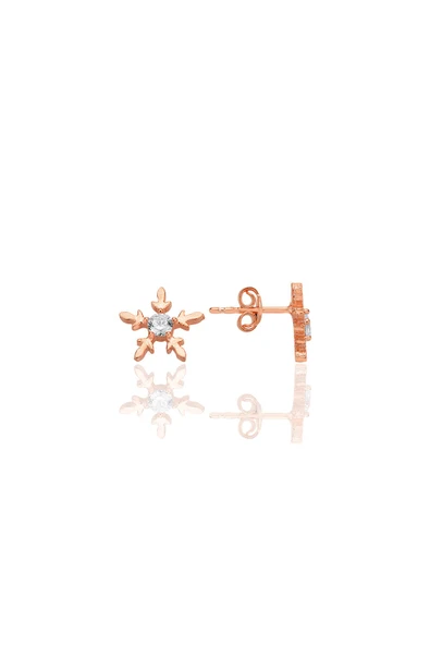Gümüş rose zirkon tek taşlı buz kristali kar küpe SGTL12778ROSE ürün görseli 1