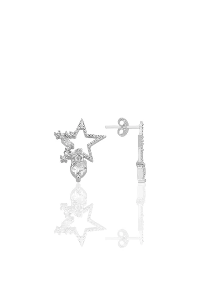 Gümüş rodyumlu baget kesim zirkon taşlı kalp sallantılı yıldız küpe SGTL12771RODAJ ürün görseli 1