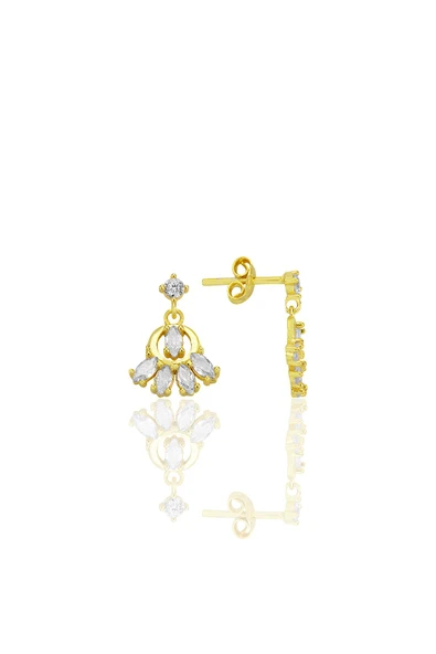 Gümüş altın yaldızlı markiz kesim zirkon taşlı sallantılı küpe SGTL12769GOLD ürün görseli 1