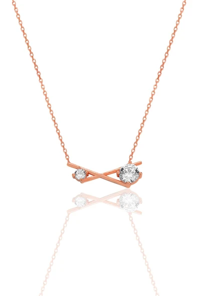 Gümüş rose zirkon taşlı modern çapraz kolye SGTL12794ROSE ürün görseli 1