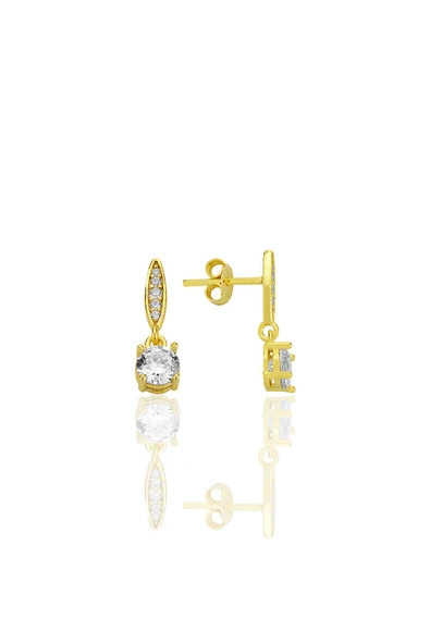 Gümüş altın yaldızlı zirkon taşlı sallantılı tektaş küpe SGTL12776GOLD ürün görseli 1