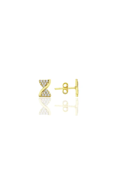 Gümüş altın yaldızlı zirkon taşlı fiyonk küpe SGTL12772GOLD ürün görseli 1