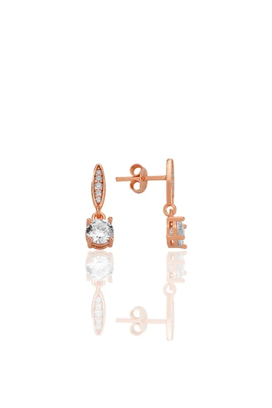 Gümüş rose zirkon taşlı sallantılı tektaş küpe SGTL12776ROSE ürün görseli 1