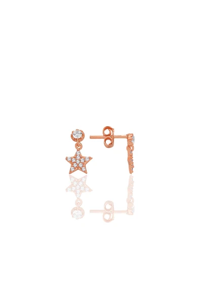 Gümüş rose zirkon taşlı sallantılı yıldız küpe SGTL12780ROSE ürün görseli 1