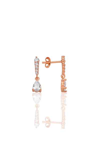 Gümüş rose sıra taşlı sallantılı damla küpe SGTL12773ROSE ürün görseli 1