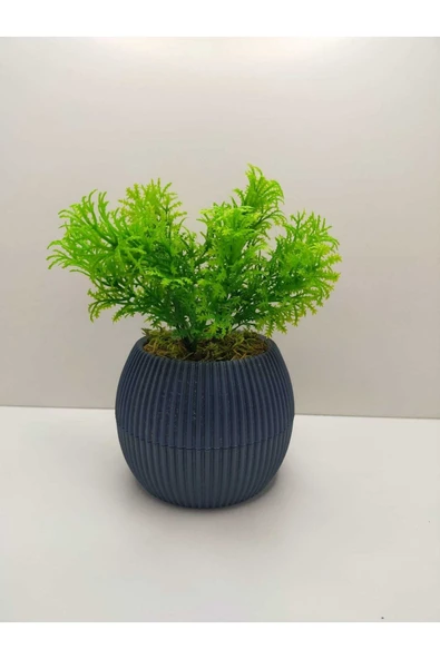 DDTREND Mini Mavi Saksıda Çim Yeşili Yapay Bitki Garnitür Taş Yosunlu Dekoratif Banyo Mutfak Masa Çiçeği ürün görseli 1