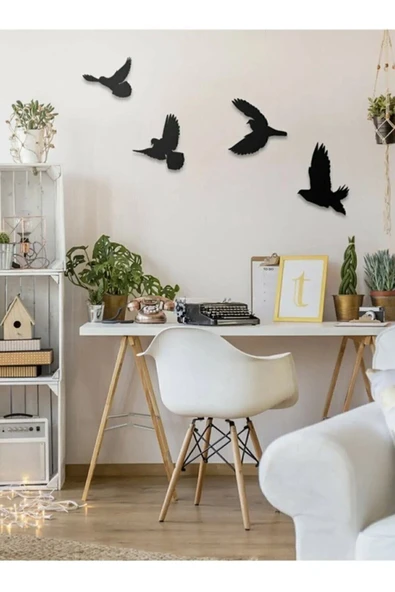 DDPEST Dekoratif Modern Dörtlü Kuş Duvar Süsü Ahşap Sticker-lw ürün görseli 1