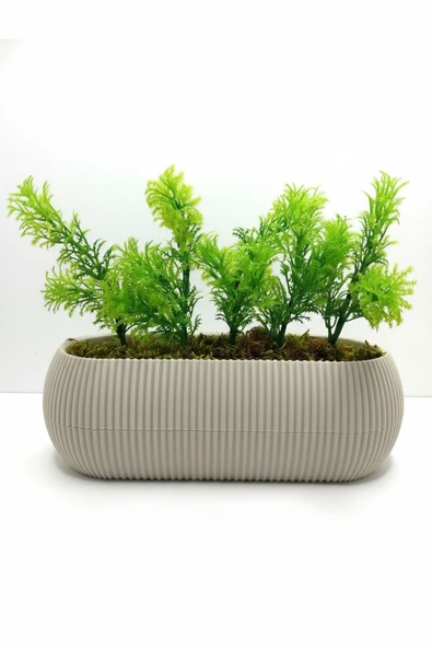 DDTREND Uzun Saksıda Yapay Çiçek Taş Yosunlu Çim Yeşili Bitki , Banyo Mutfak Masa Çiçeği 21x9x7 Cm ürün görseli 1