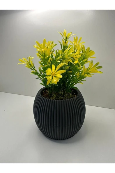 DDPEST Gri Saksı Sarı Afrika Zambağı Yapay Bitki Gerçek Taş Yosunlu 18 Cm Dekoratif Masa Çiçeği No:1-DS ürün görseli 1