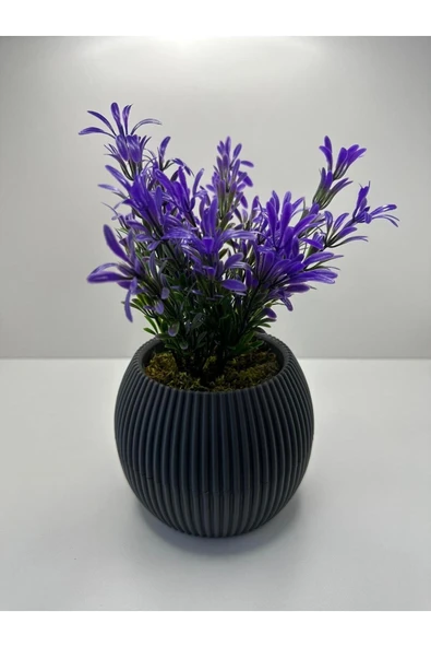 DDPEST Gri Saksı Mor Afrika Zambağı Yapay Bitki Gerçek Taş Yosunlu 18 Cm Dekoratif Masa Çiçeği No:1-DS ürün görseli 1