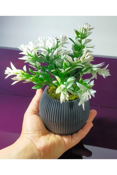 DDTREND Mini Saksıda Yeşil Beyaz Yapay Bitki Garnitür Taş Yosunlu 17 Cm Dekoratif Banyo Mutfak Masa Çiçeği ürün görseli 1