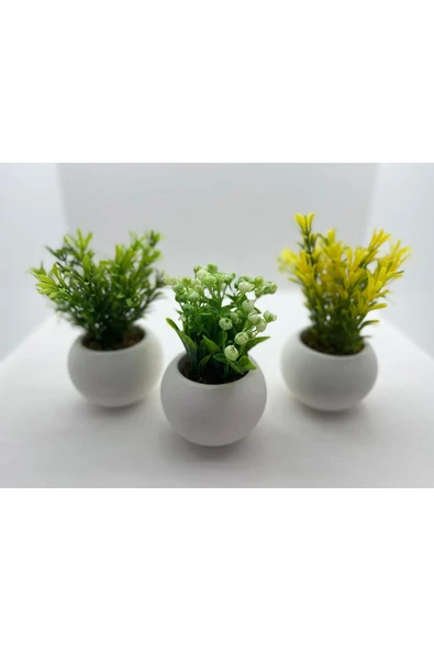 DDTREND Beton Saksıda 3 lü Set Yapay Çiçek Bitki , Gerçek Taş Yosunlu DDBS-01 ürün görseli 1