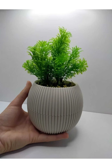 DDPEST Bej Oval Saksı Çim Yeşili Yapay Çiçek Bitki , Gerçek Taş Yosunlu Banyo Mutfak Masa Çiçeği No:1-DS ürün görseli 1