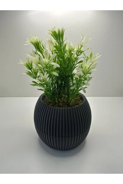 DDPEST Gri Saksı Yeşil Beyaz Afrika Zambağı Yapay Bitki Taş Yosunlu 18 Cm Dekoratif Masa Çiçeği No:1-DS ürün görseli 1