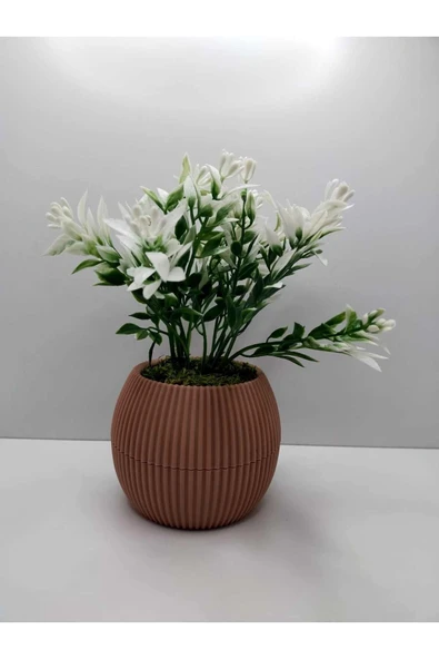 DDPEST Soft Pembe Saksı Yeşil Beyaz Yapay Bitki Garnitür Taş Yosunlu 17 Cm Dekoratif Masa Çiçeği No:1-DS ürün görseli 1