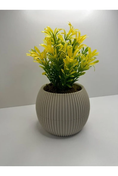 DDPEST Bej Saksı Sarı Afrika Zambağı Yapay Bitki Gerçek Taş Yosunlu 18 Cm Dekoratif Masa Çiçeği No:1-DS ürün görseli 1