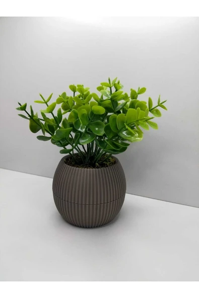 DDPEST Vizon Kahve Saksı Şimşir Yapay Çiçek Bitki Taş Yosunlu 18 Cm Dekoratif Masa Raf Çiçeği No:1-DS ürün görseli 1