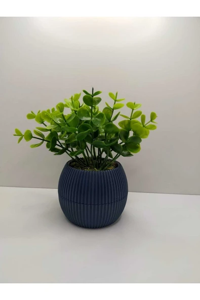 DDPEST Gece Mavisi Saksı Şimşir Yapay Çiçek Bitki Taş Yosunlu 18 Cm Dekoratif Masa Raf Çiçeği No:1-DS ürün görseli 1