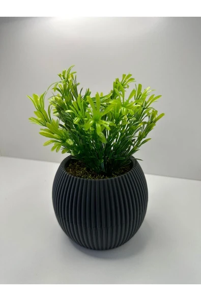 DDPEST Gri Saksı Yeşil Afrika Zambağı Yapay Bitki Gerçek Taş Yosunlu 18 Cm Dekoratif Masa Çiçeği No:1-DS ürün görseli 1