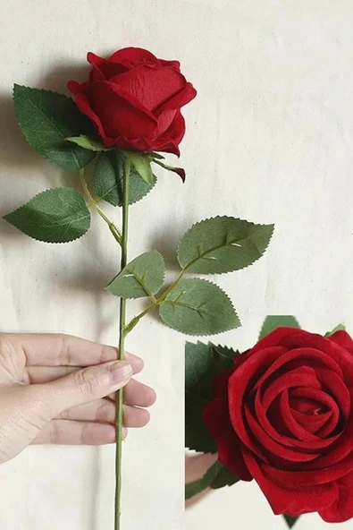 DDPEST B.1 Adet Yapay Çiçek Kadife Gül Kırmızı Gül-B ürün görseli 1