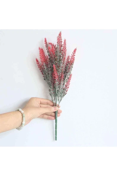 DDPEST Yapay Bitki Kırmızı Lavanta Demeti Pudrasız Model Yapay Dekor Yeşillik Aranjman 35 Cm 7 Dallı-nt ürün görseli 1