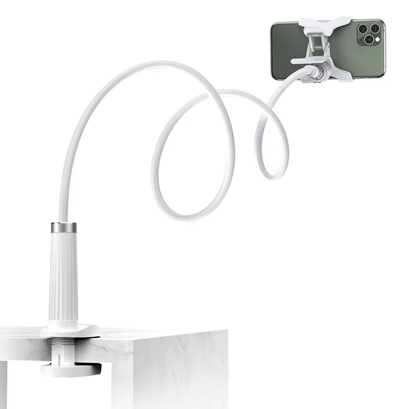 UGREEN 30488 LP113 Ayarlanabilir 360 Derece Dönebilir Flexible Esnek Yatak Masa Telefon Tutucu Beyaz 90cm ürün görseli 1